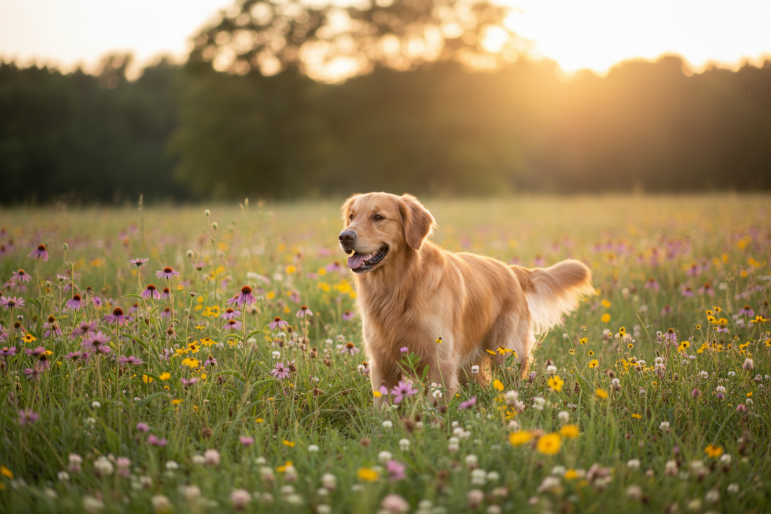 Natürlicher Zeckenschutz für Hunde , Hund auf Wiese