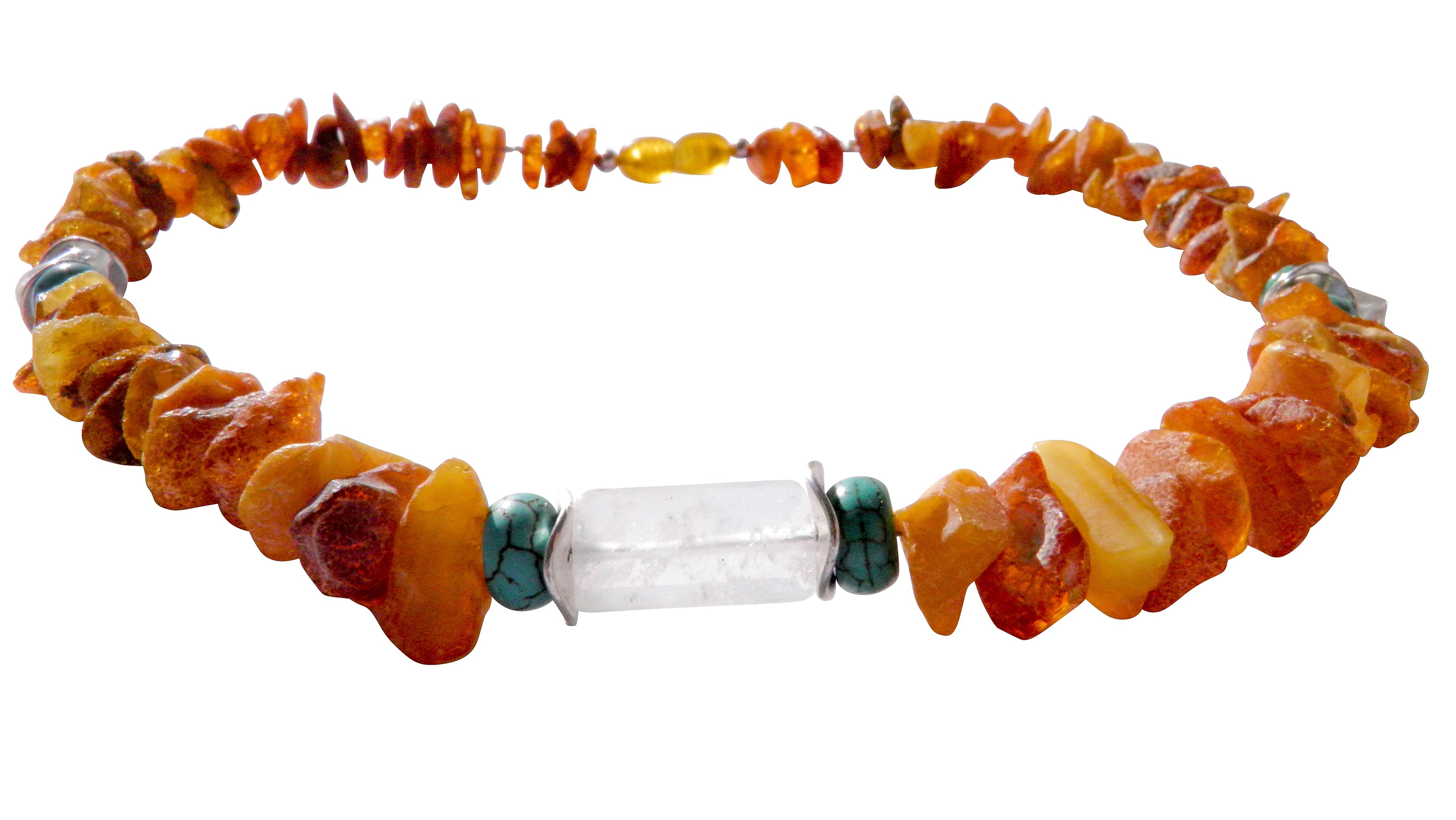 Hunde Bernsteinkette mit Bergkristall und Howlith Länge 41cm - TierVita