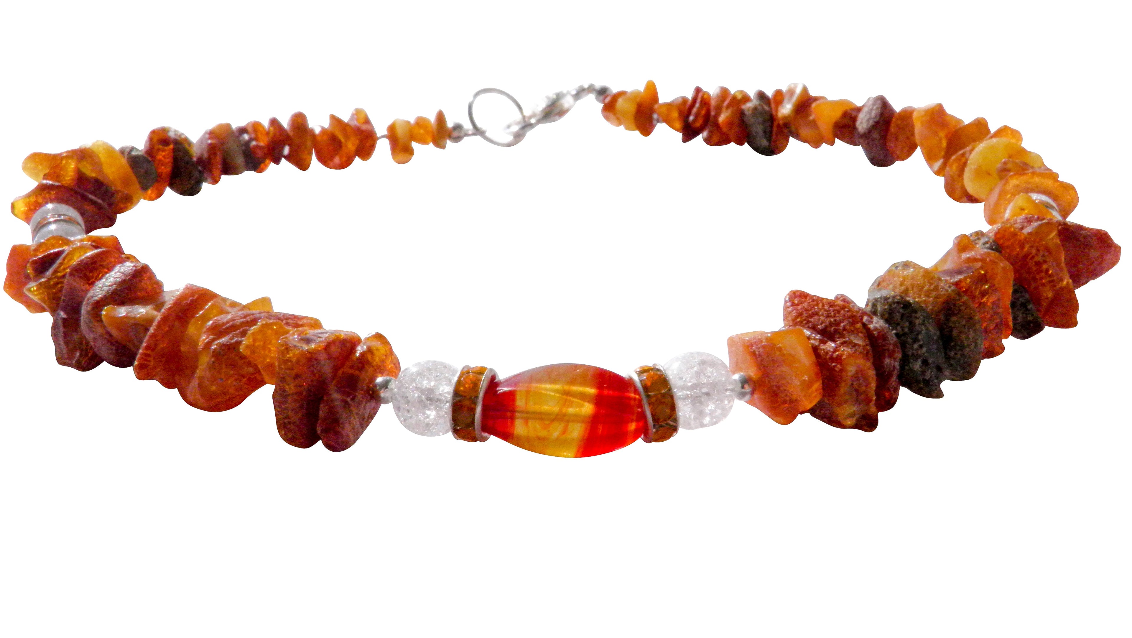 Hunde Bernsteinkette mit Achat und  Bergkristall Länge 46cm - TierVita