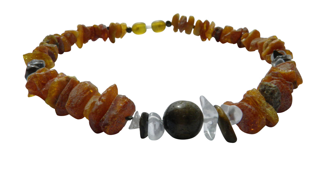 Hunde Bernsteinkette mit Bergkristall und Tigerauge 31cm Länge - TierVita
