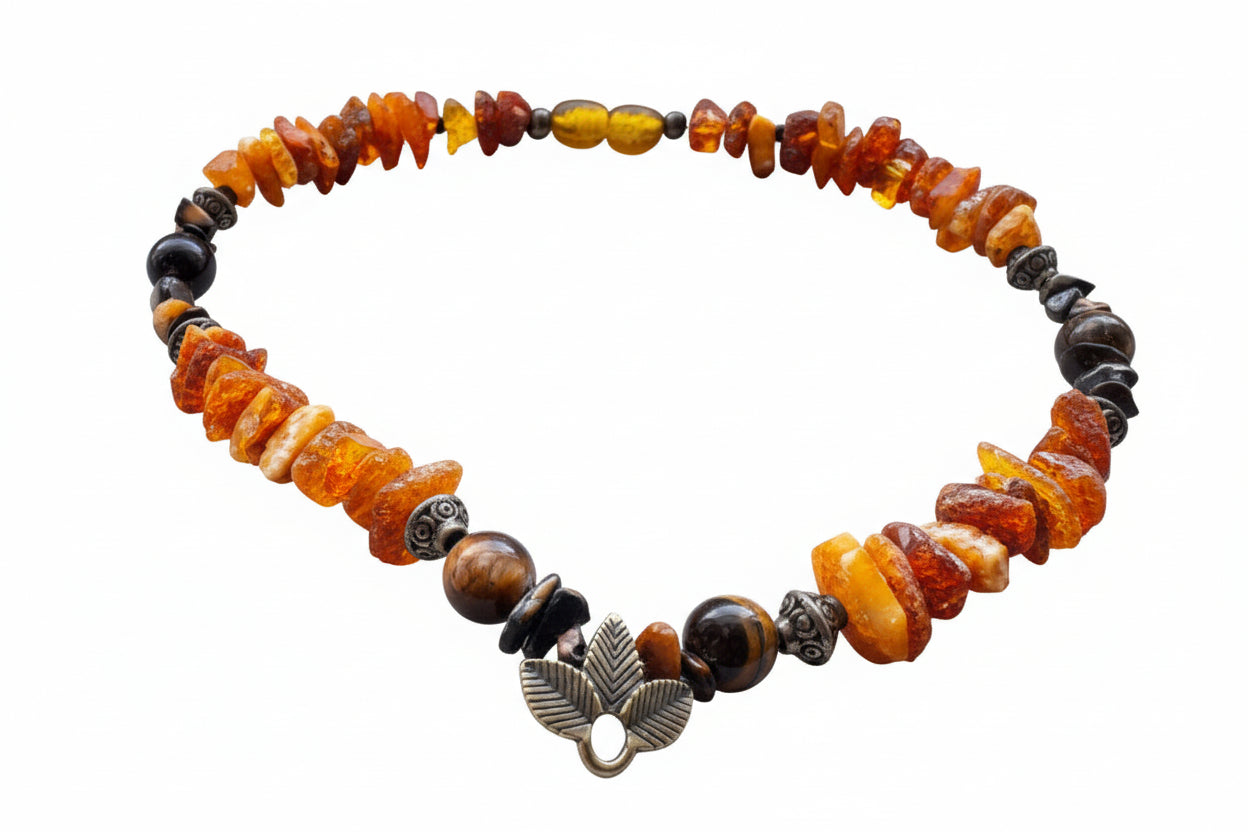 Amberdog – Bernsteinkette mit Malachit & Tigerauge 37cm