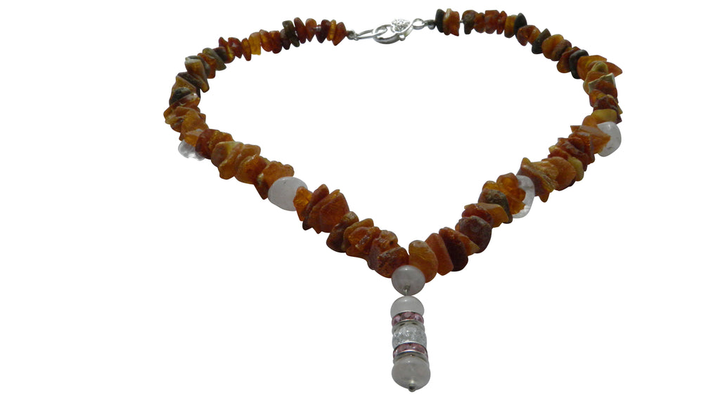 Bernsteinkette für den Hund mit Rosenquarz Länge 47cm - TierVita