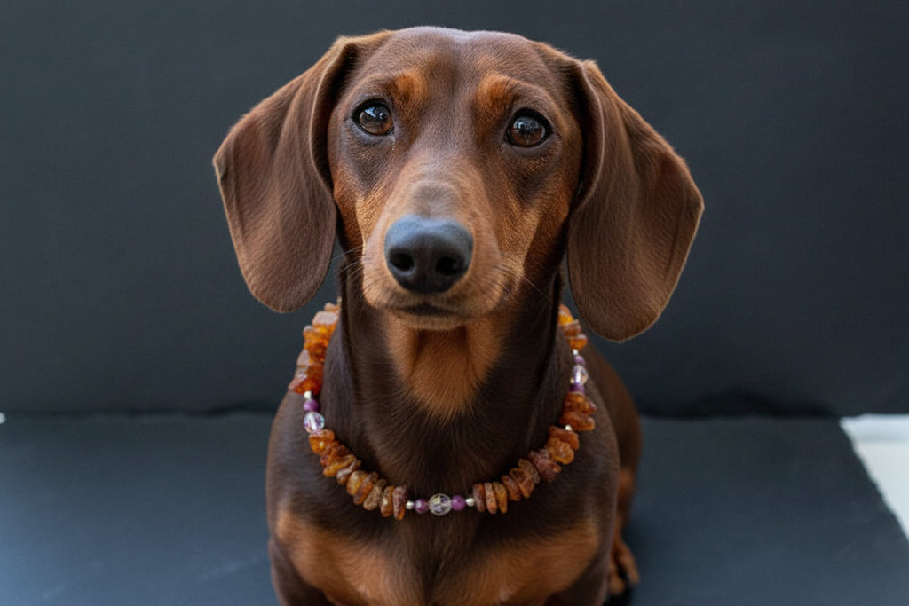Bernsteinkette für den Hund mit Sugilith Länge 24cm