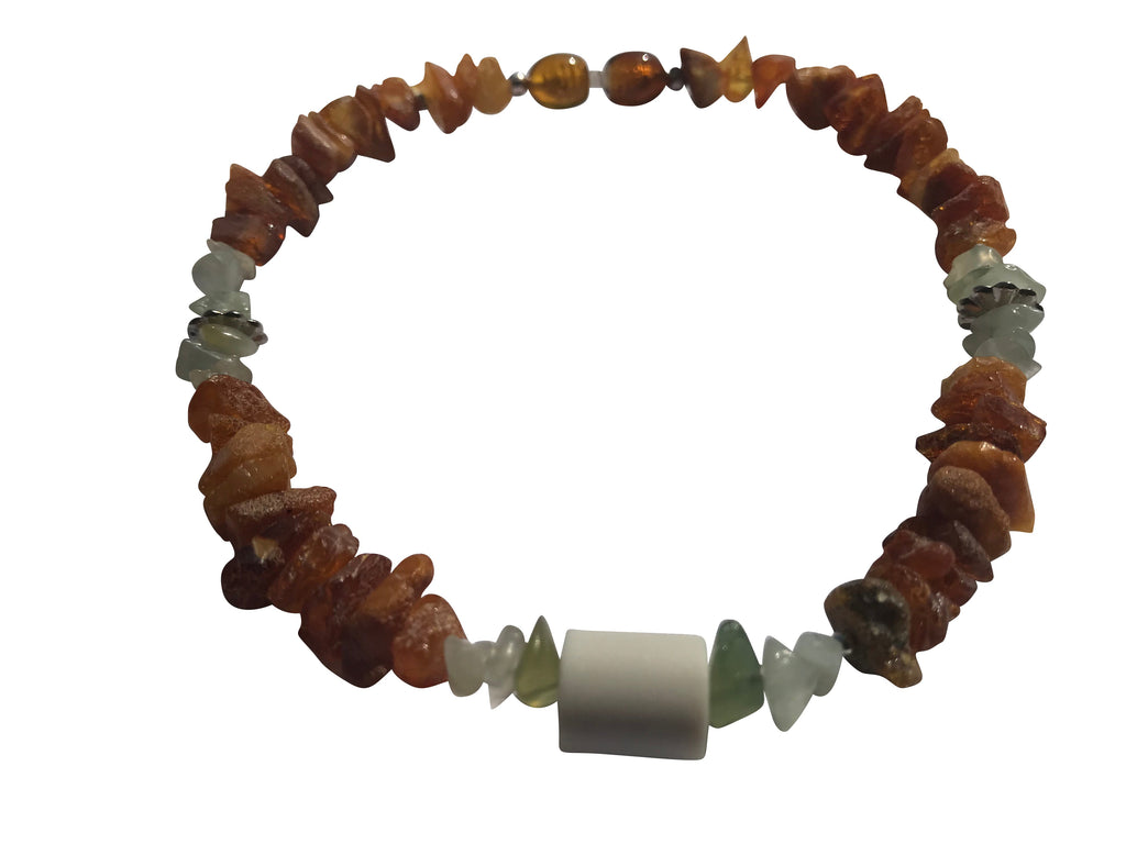 Hunde Bernsteinkette EM-Keramik Pipes und Jade Länge 26cm - TierVita