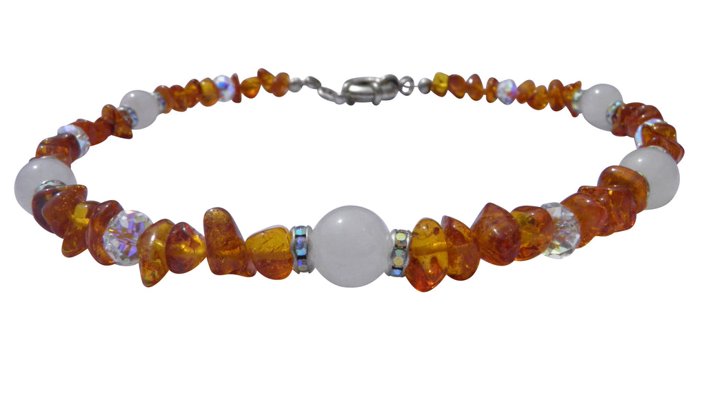 Bernsteinkette Hund Rosenquarz & Swari Länge 37cm - TierVita