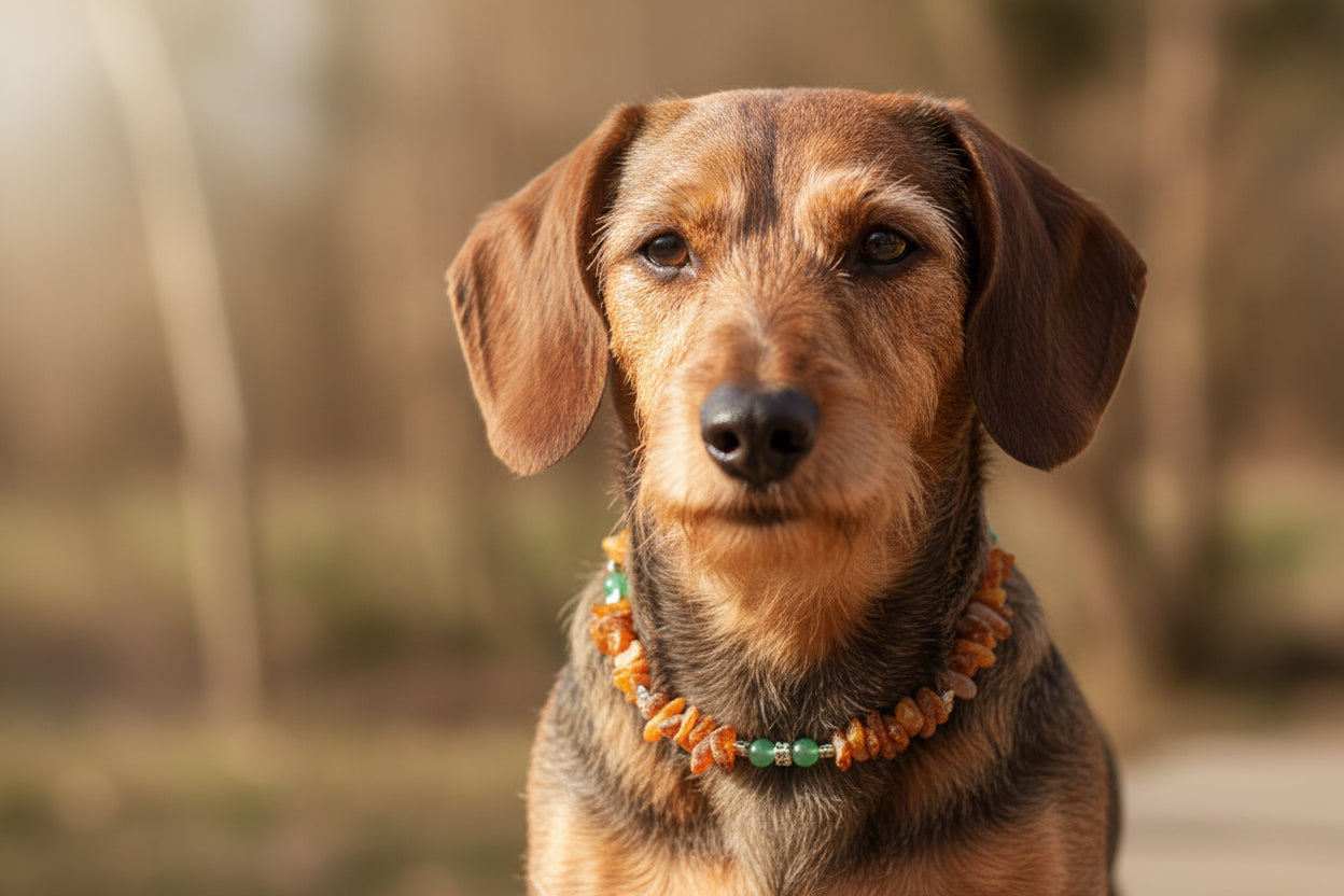 amberdog Hunde Bernsteinkette mit Jade Länge 23cm