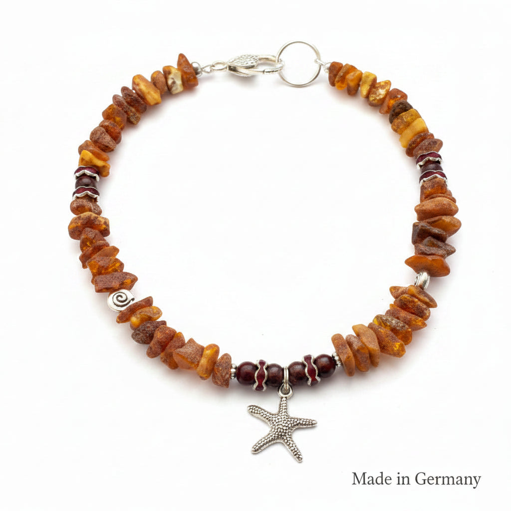 Hunde Bernsteinkette mit Jaspis und Muscheln Länge 39cm