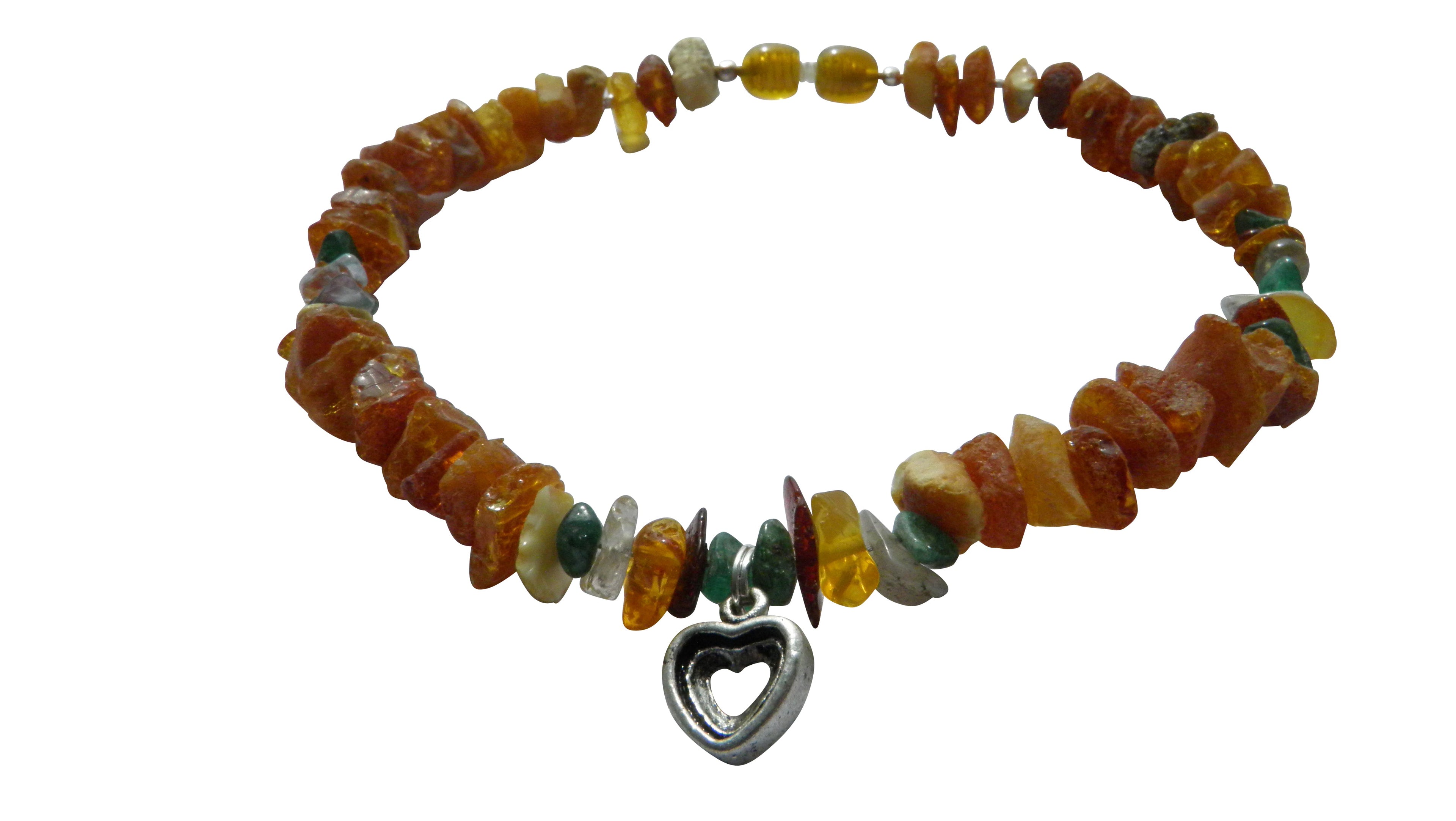 Hunde Bernsteinkette Edelsteinmix mit Herzchen 27cm Länge - TierVita