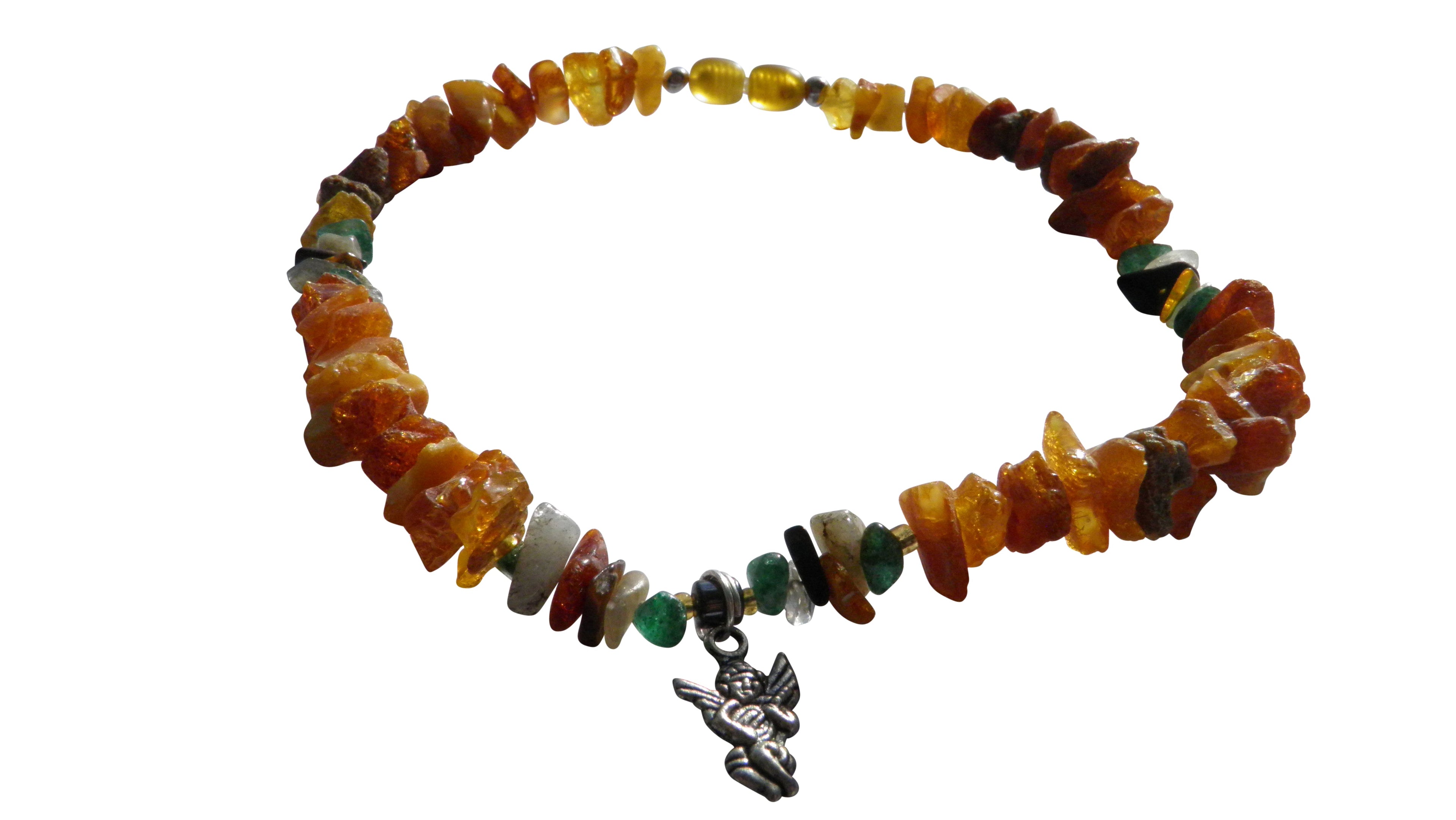 Hunde Bernsteinkette mit Edelsteinen und Engel Länge 32cm - TierVita