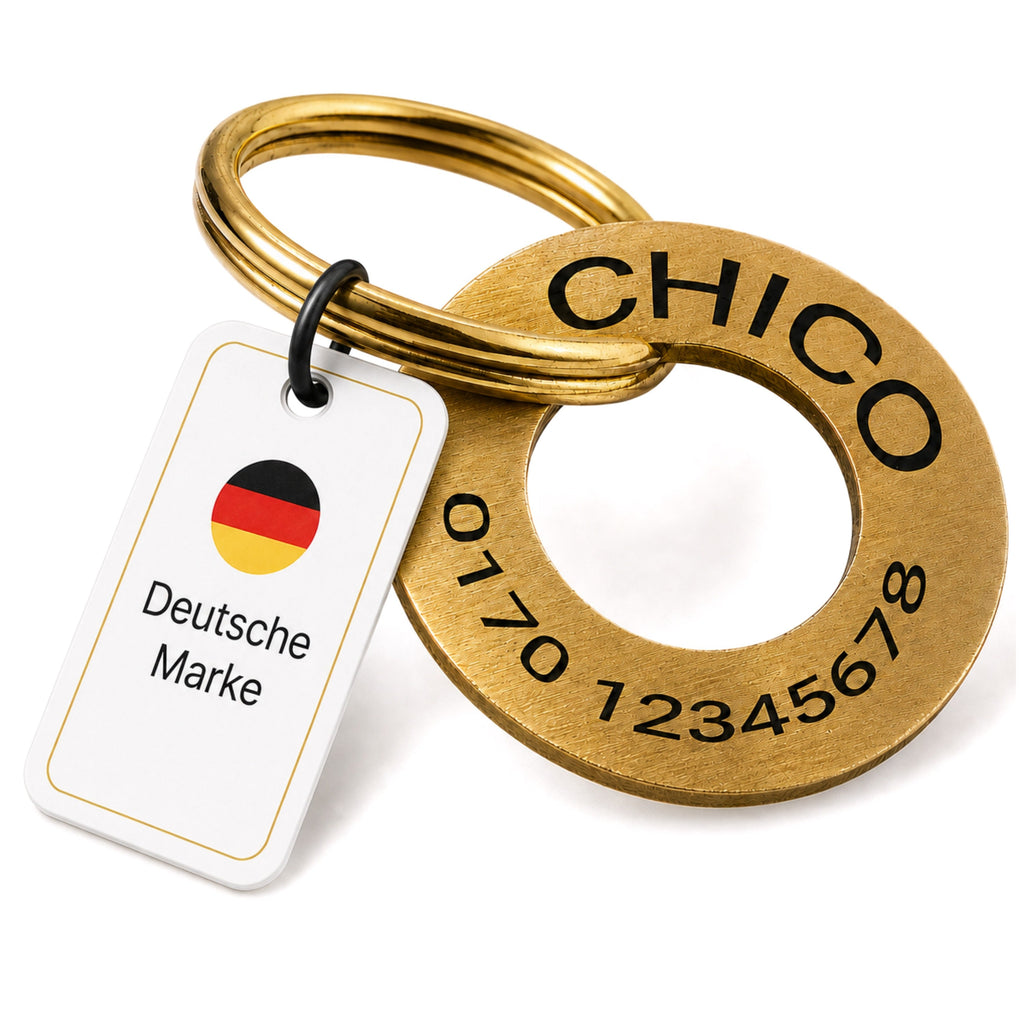 Ringförmige Hundemarke mit Gravur Messing gebürstet, 30mm