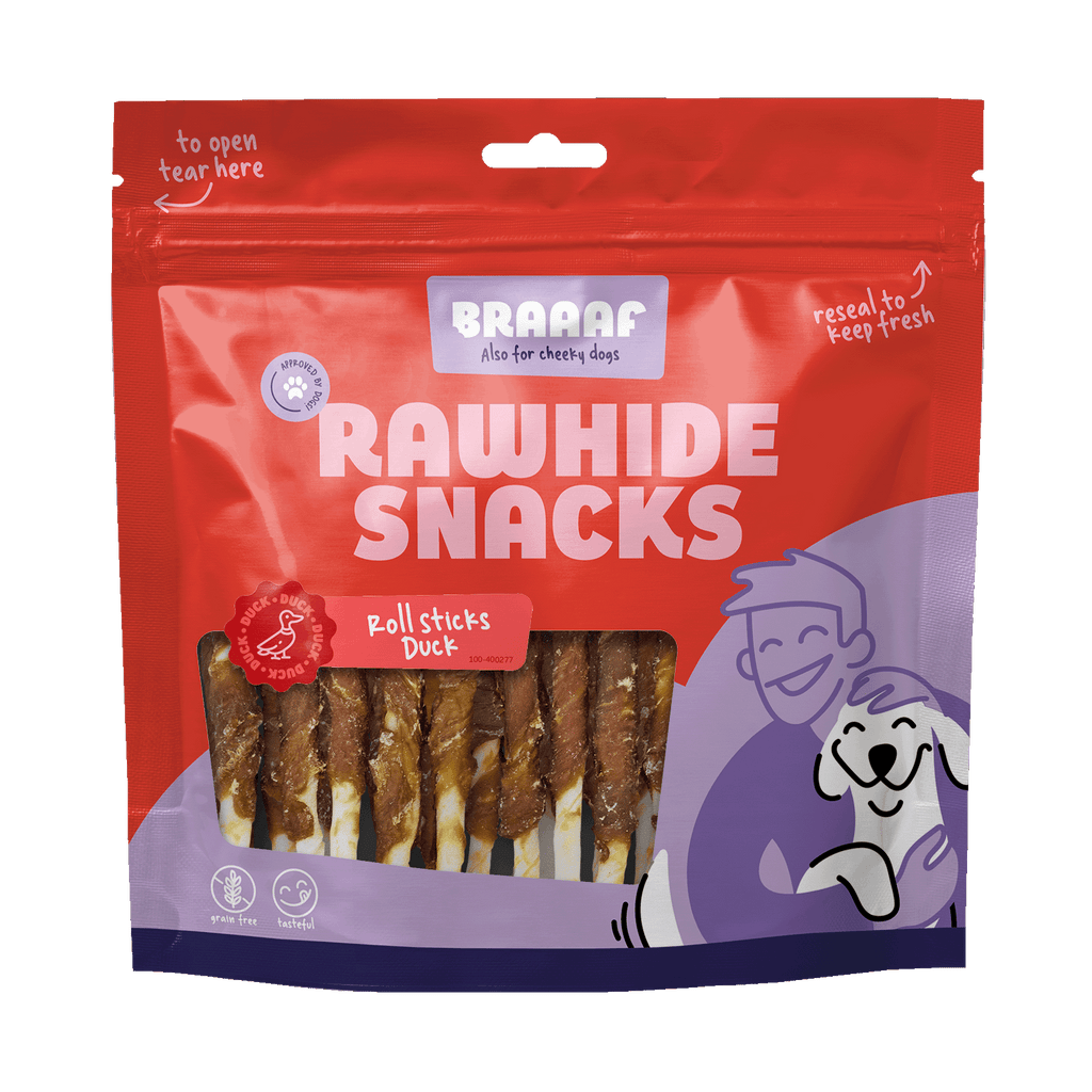 Braaaf Rawhide Roll Sticks Ente - 30 St.
