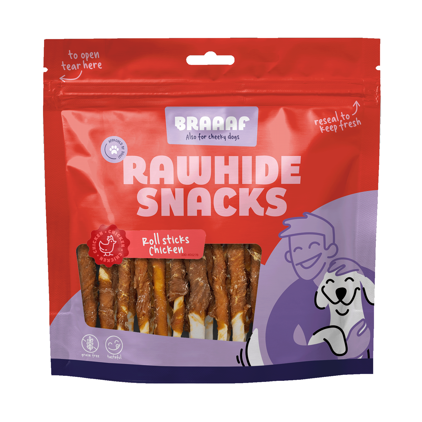 Braaaf Rawhide Roll Sticks Huhn - 30 St.