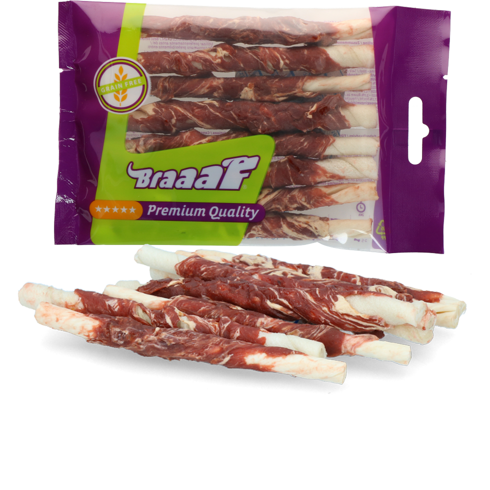 Braaaf Rawhide Roll Sticks Lamm & Fisch - 8 St.