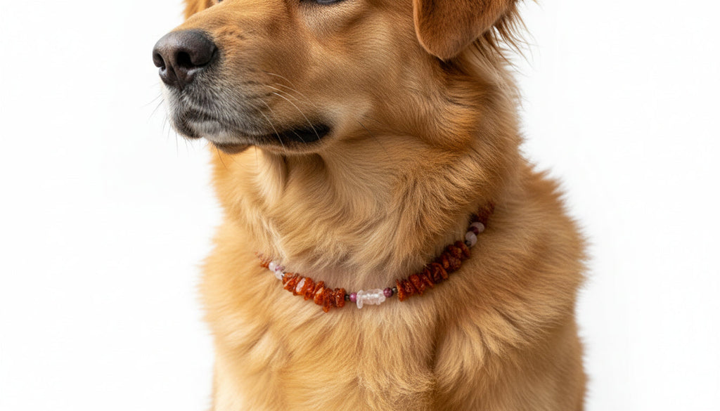 Amberdog® Bernsteinkette mit Sugilith & Rosenquarz – Handgefertigtes Einzelstück für Hunde (29 cm) - TierVita