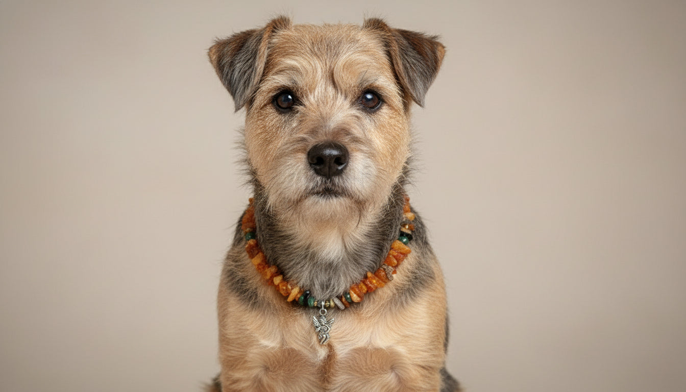 Hunde Bernsteinkette mit Edelsteinen und Engel Länge 32cm - TierVita