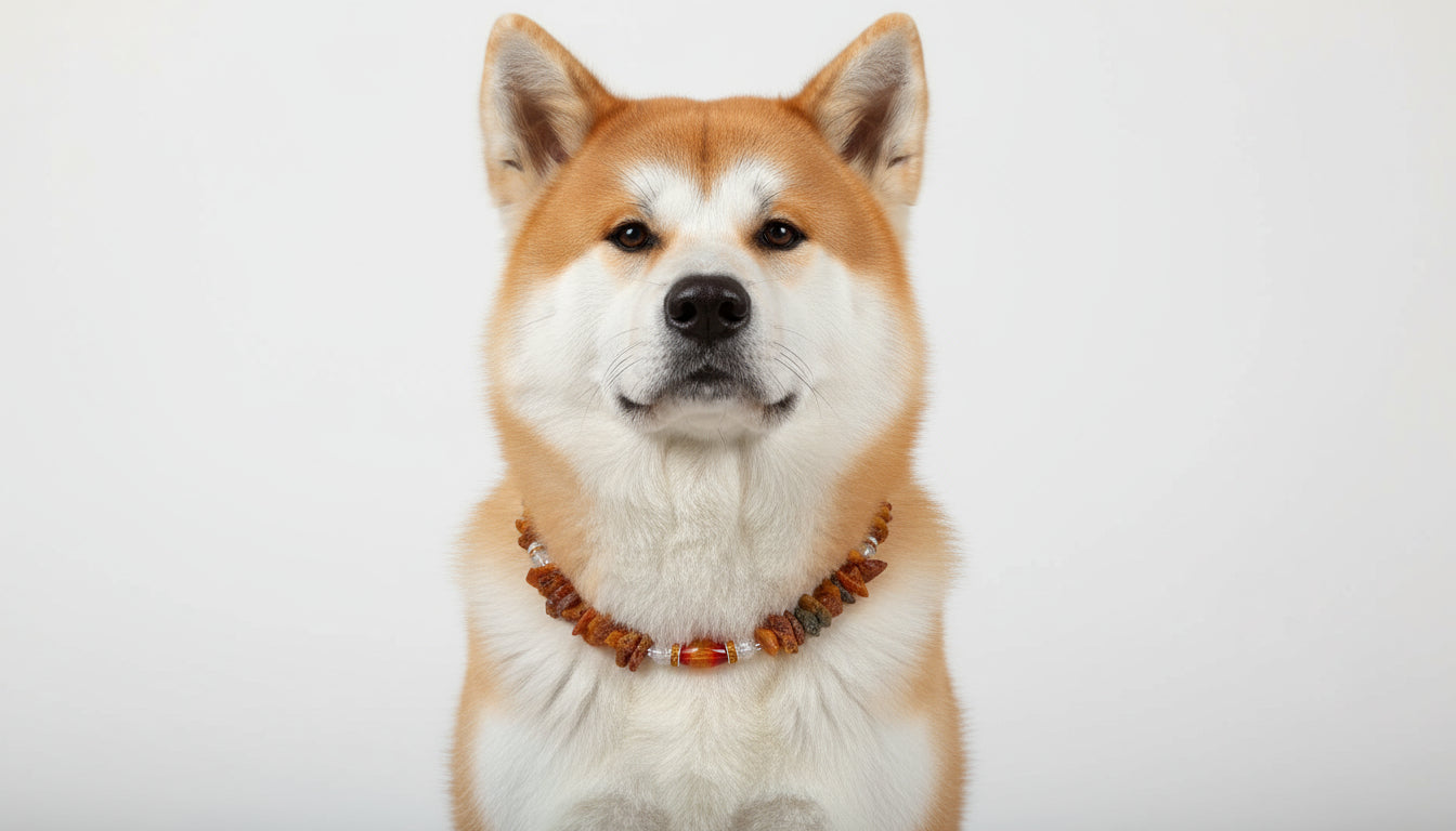 Hunde Bernsteinkette mit Achat und  Bergkristall Länge 46cm - TierVita