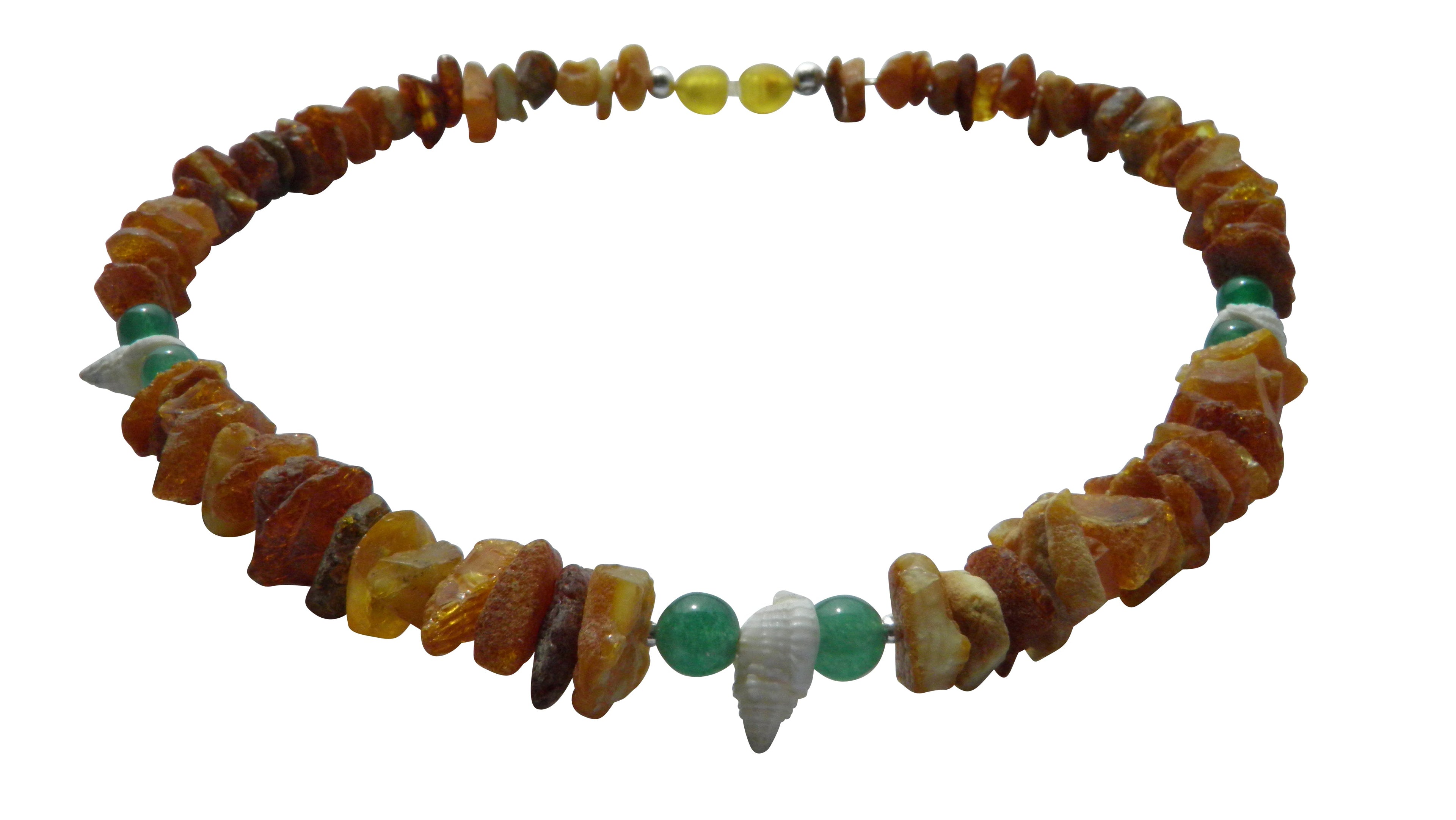 Hunde Bernsteinkette mit Aventurin und Muscheln Länge 37cm - TierVita