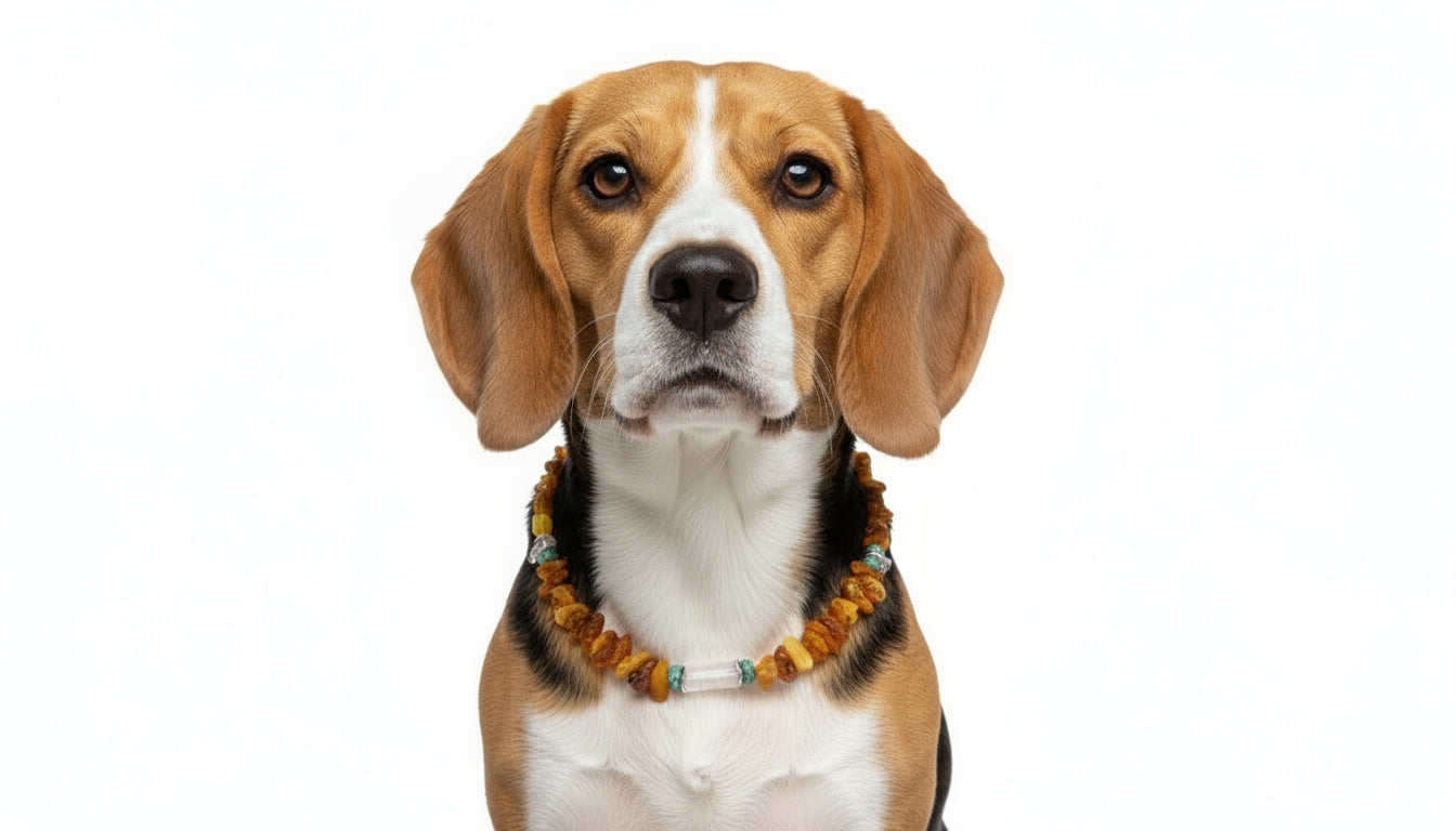 Hunde Bernsteinkette mit Bergkristall und Howlith Länge 41cm - TierVita