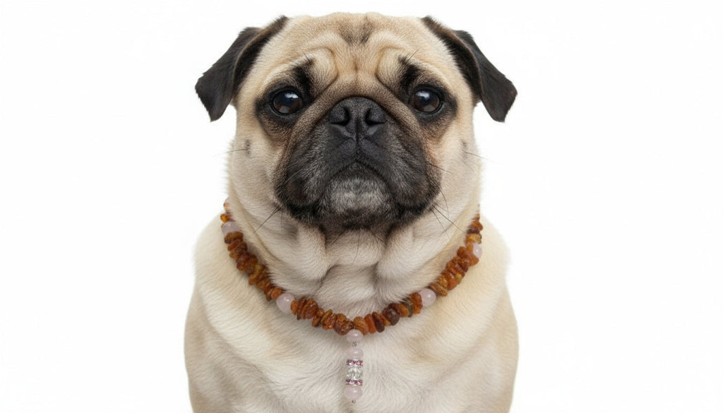 Bernsteinkette für den Hund mit Rosenquarz Länge 47cm - TierVita