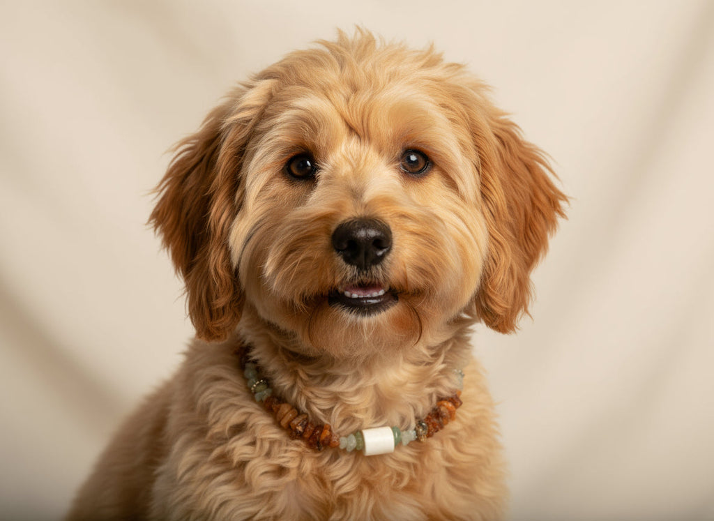 Hunde Bernsteinkette EM-Keramik Pipes und Jade Länge 26cm - TierVita