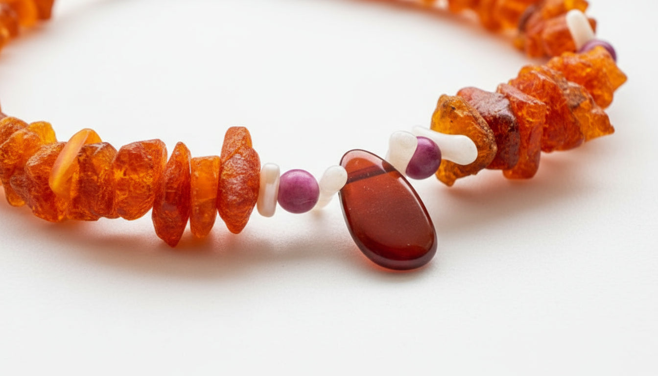 Bernsteinkette für den Hund mit Sugilith und Koralle Länge 25cm - TierVita