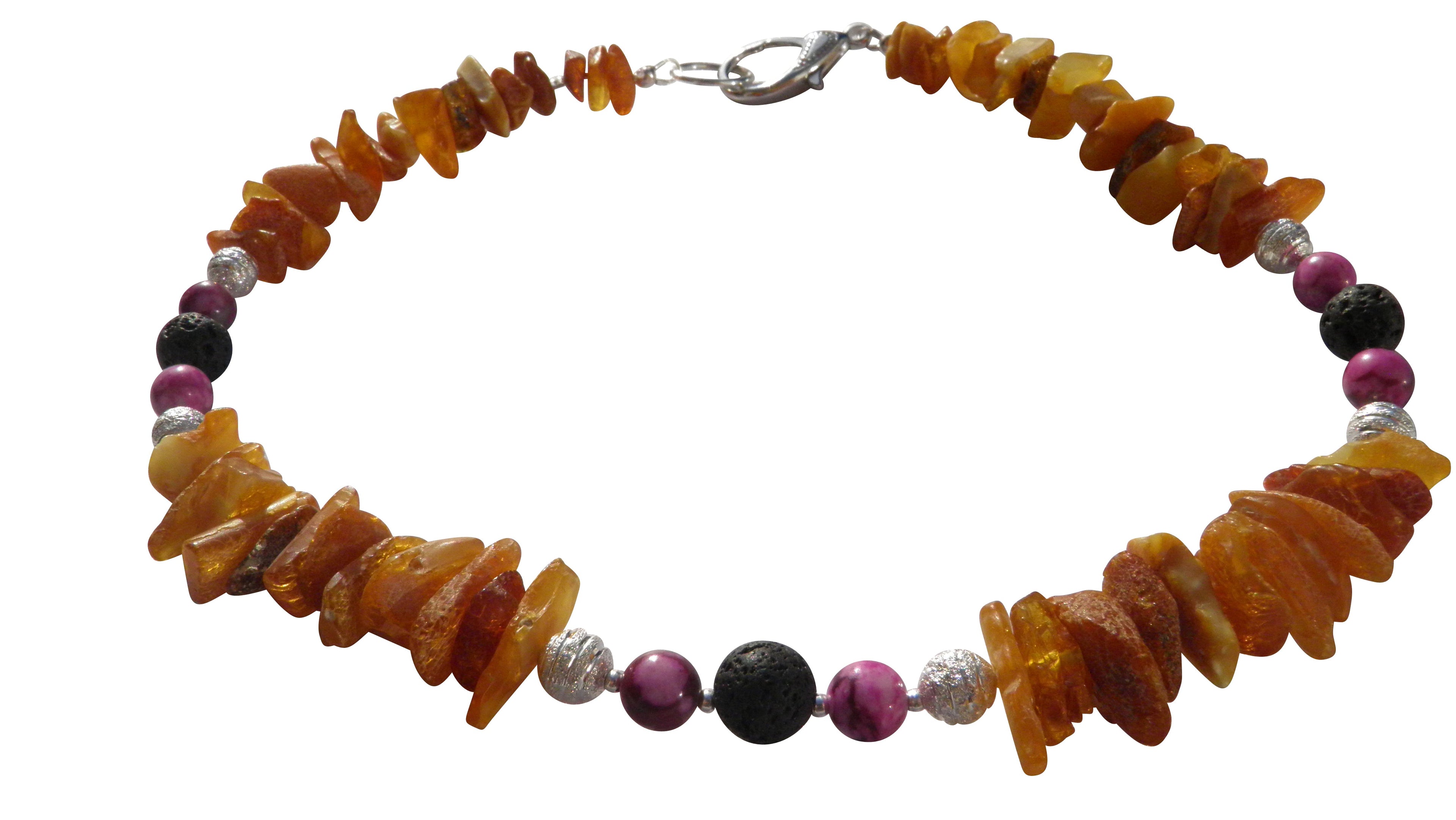 Hunde Bernsteinkette mit Lava  und Sugilith Länge 45cm - TierVita