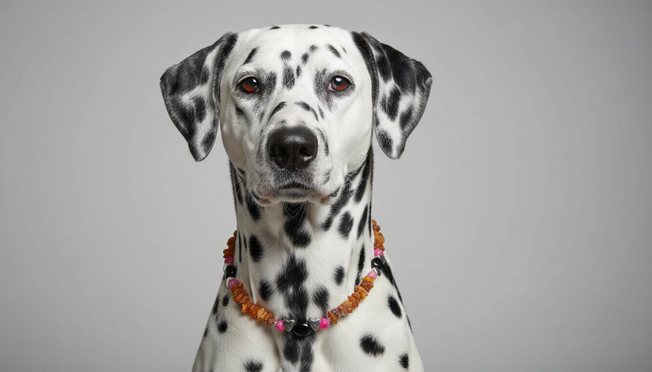 Bernsteinkette für den Hund mit Onyx und Achat Länge 42 cm - TierVita