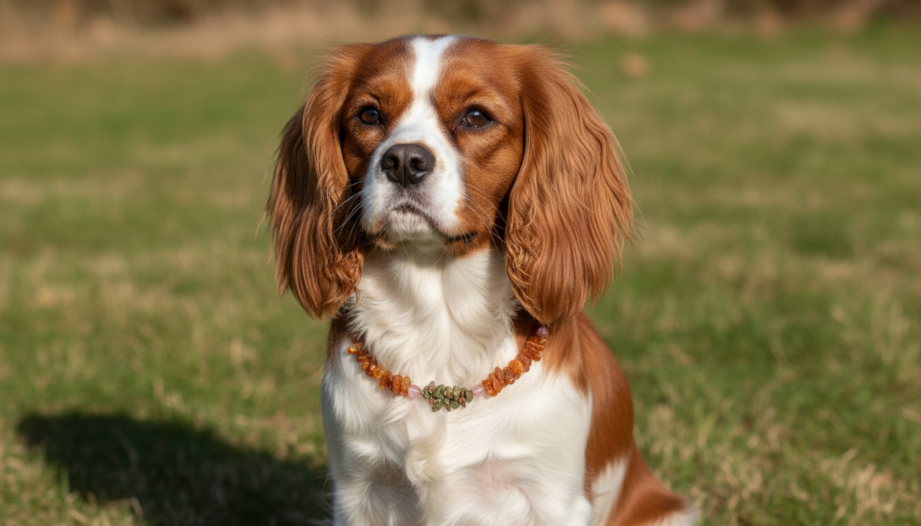 Bernsteinkette für den Hund mit Unakit und Erdbeerquarz Länge 36cm - TierVita