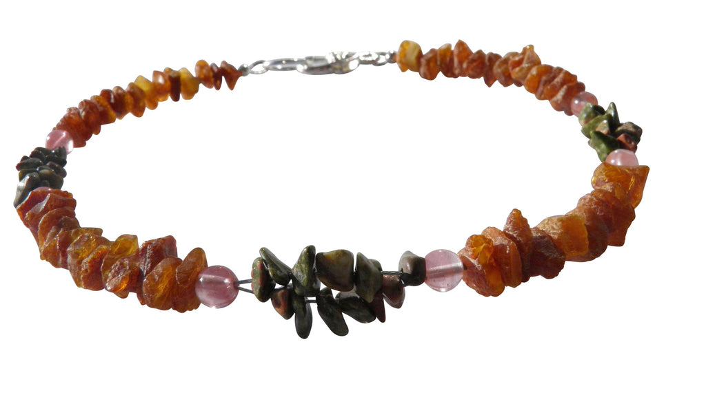 Bernsteinkette für den Hund mit Unakit und Erdbeerquarz Länge 36cm - TierVita