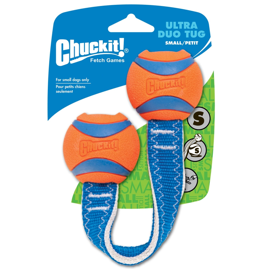 Chuckit! Ultra Duo Tug Hundespielzeug Größe S – Tauziehen & Apportieren mit 2 Bällen