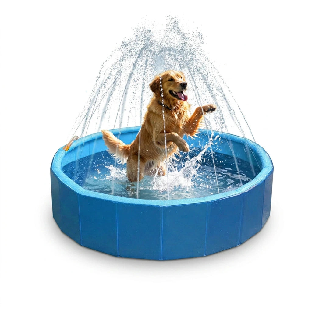 CoolPets Splash Sprinkler Pool für Hunde – Ø 120 cm | mit Wasserdüsen | Abkühlung & Spaß