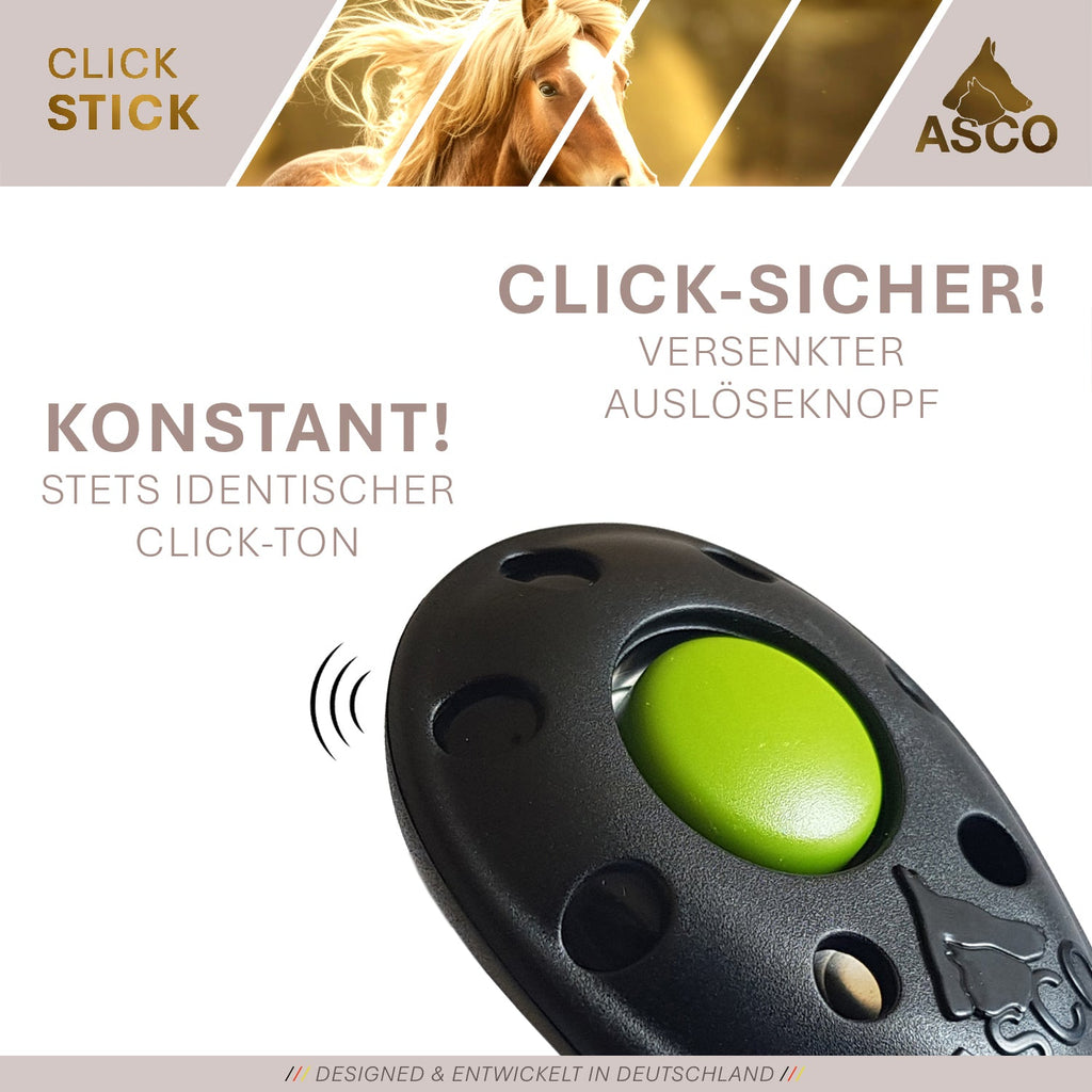ASCO ClickStick - Target Stick mit abnehmbarem Premium Clicker - Target Stab für Hunde Katzen Clickertraining - Targetstick ausziehbar mit extra Klicker - Targetstab für Target-Training - TierVita