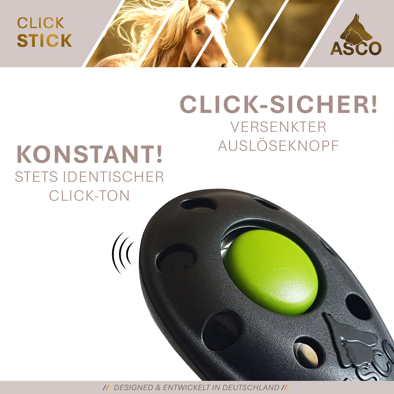 ASCO ClickStick - Target Stick mit abnehmbarem Premium Clicker - Target Stab für Hunde Katzen Clickertraining - Targetstick ausziehbar mit extra Klicker - Targetstab für Target-Training - TierVita