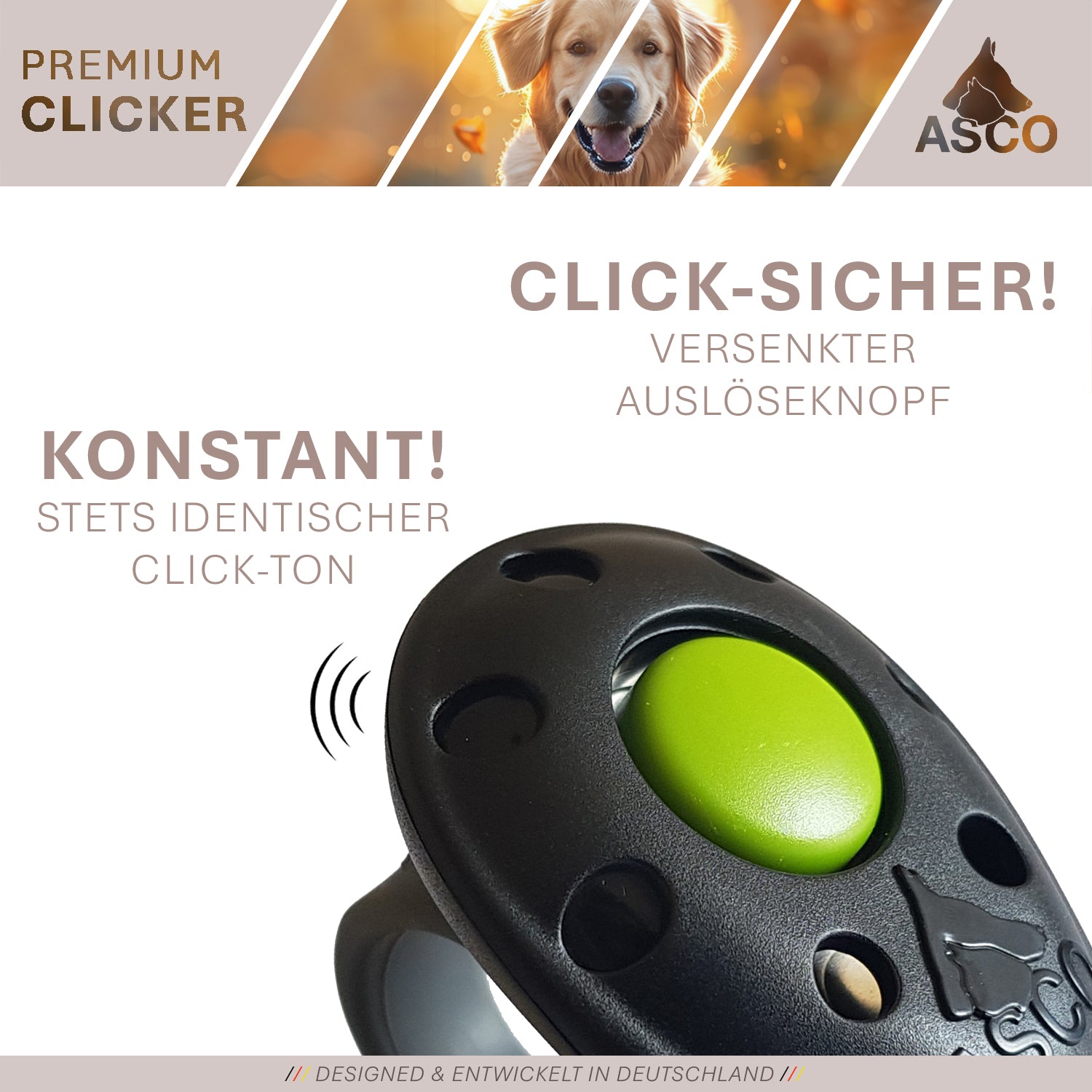 ASCO Finger Clicker – Clickertraining Premium Klicker für Hunde, Katzen, Pferde - TierVita