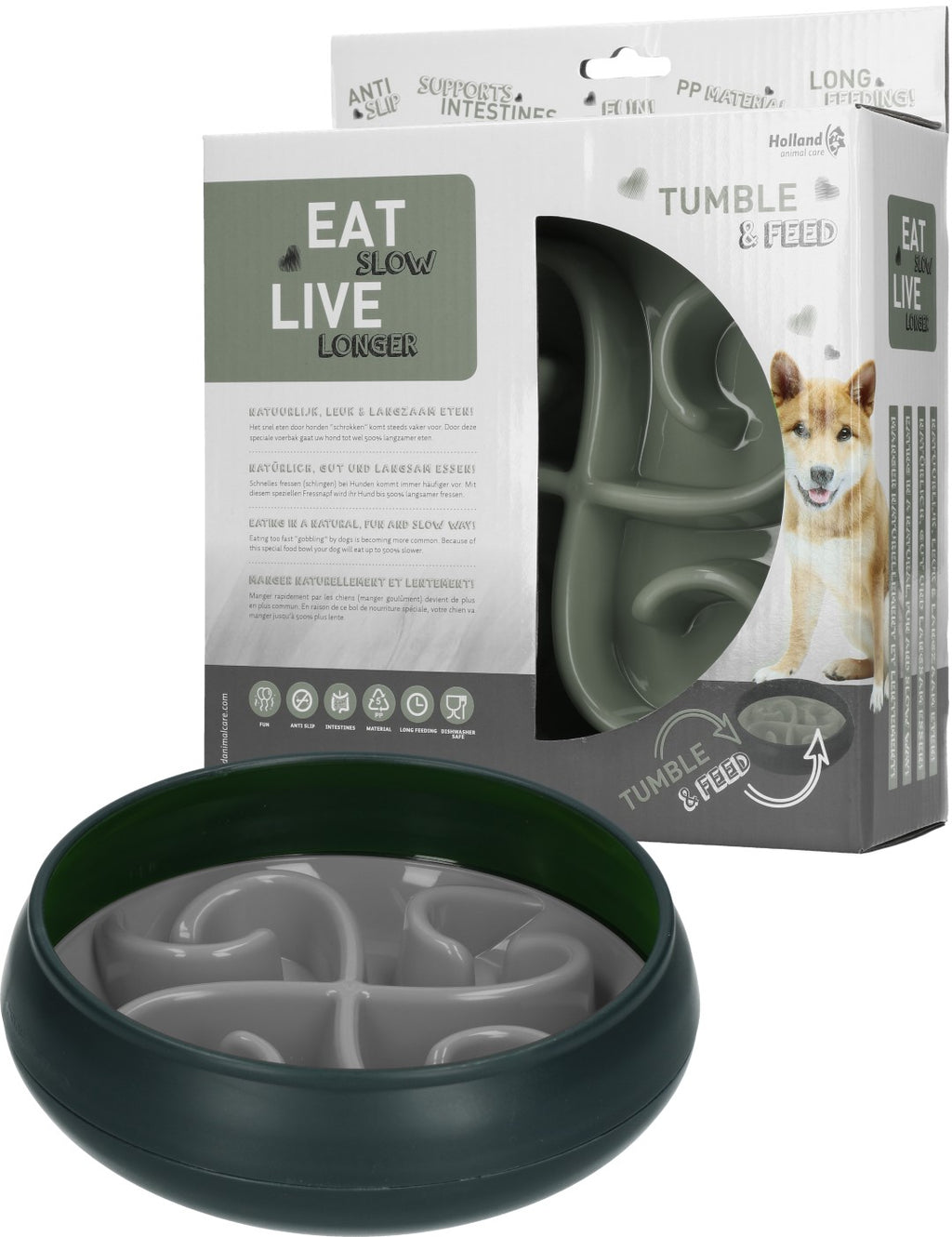 Eat Slow Live Longer Tumble Feeder Grau