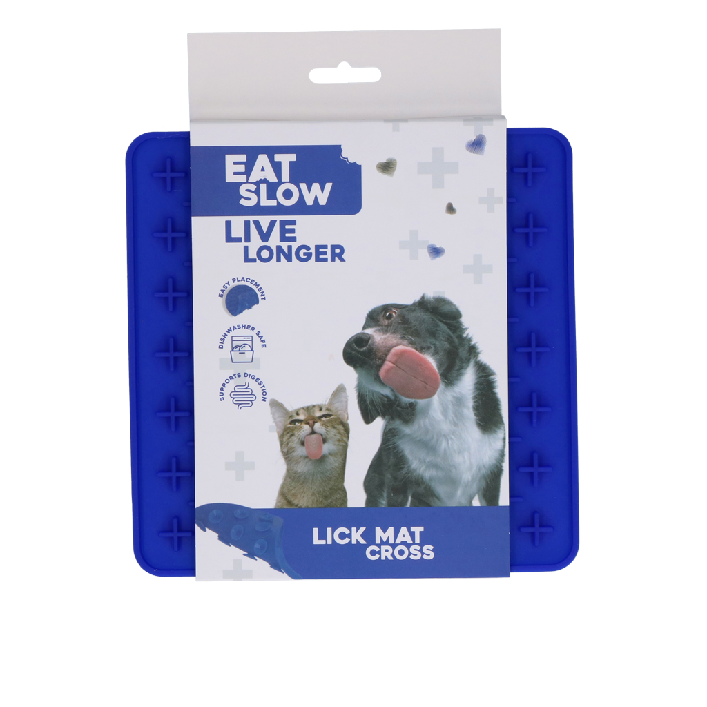 Eat Slow Live Longer Lick Mat Cross Blau