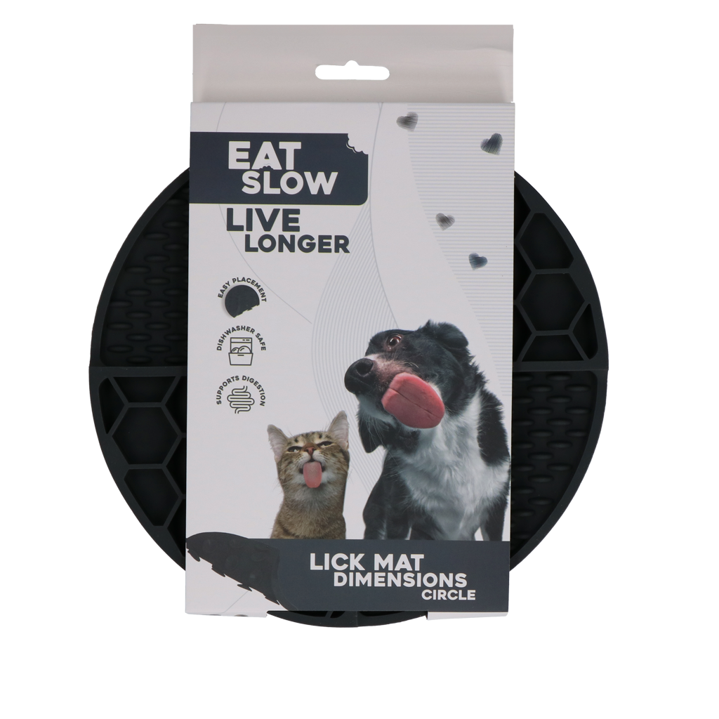 Eat Slow Live Longer Lick Mat Dimensions Circle Grau