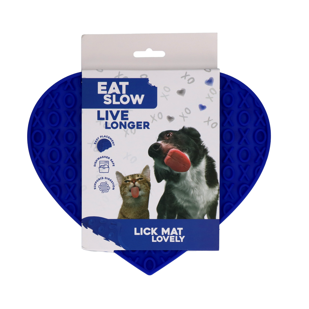 Eat Slow Live Longer Lick Mat Lovely Heart Blau