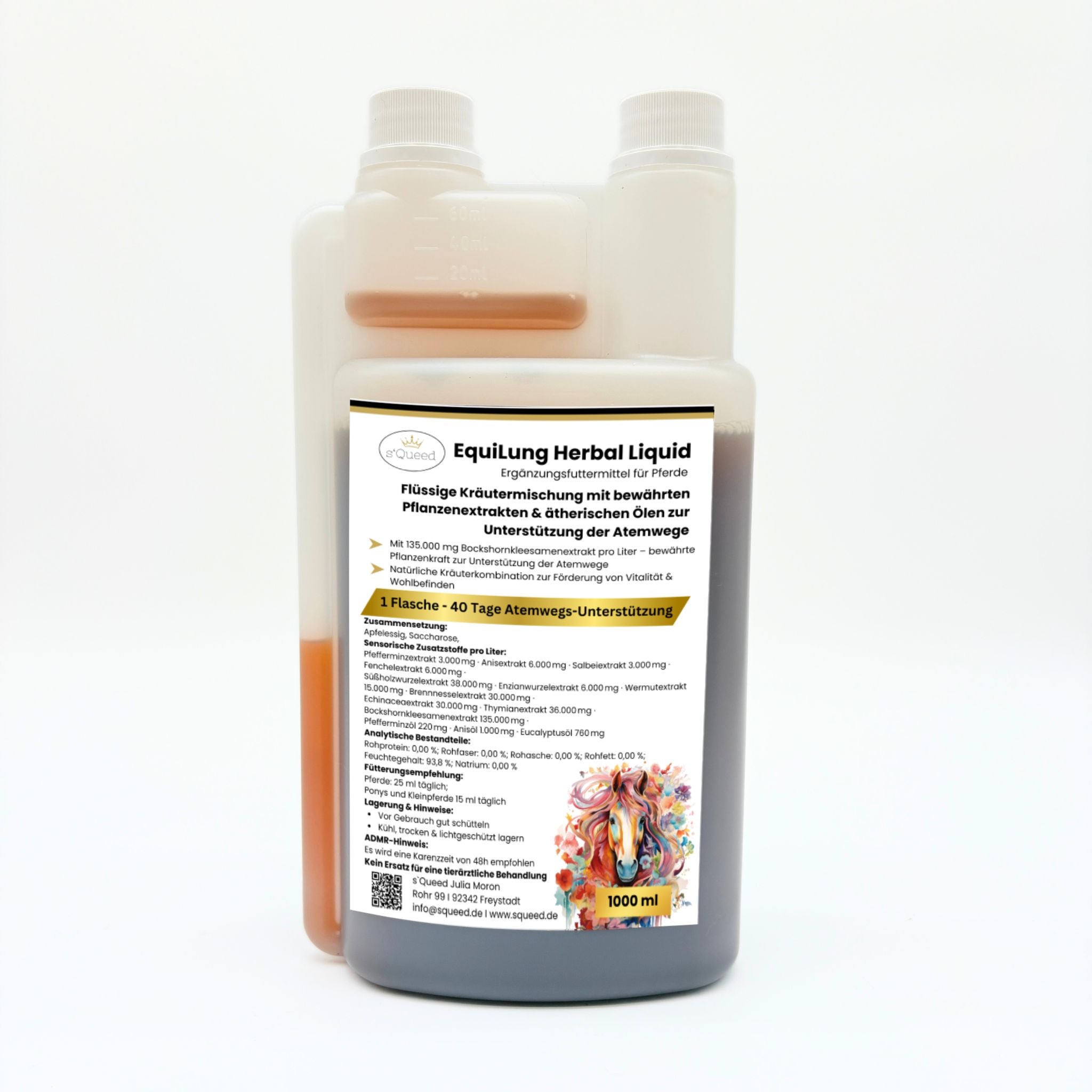 EquiLung Herbal Liquid 1000ml – flüssiges Ergänzungsfuttermittel zur Unterstützung der Atemwege bei Pferden - TierVita