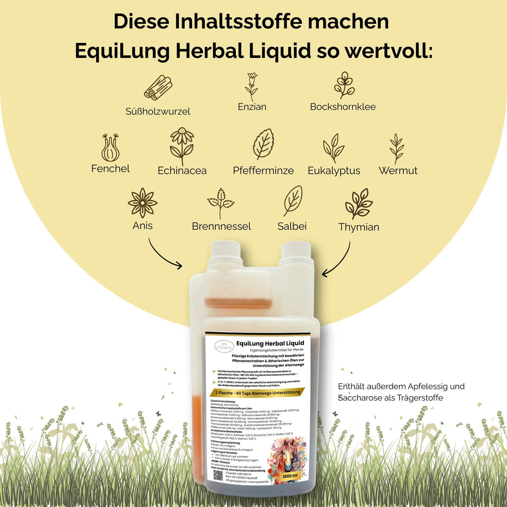 EquiLung Herbal Liquid 1000ml – flüssiges Ergänzungsfuttermittel zur Unterstützung der Atemwege bei Pferden
