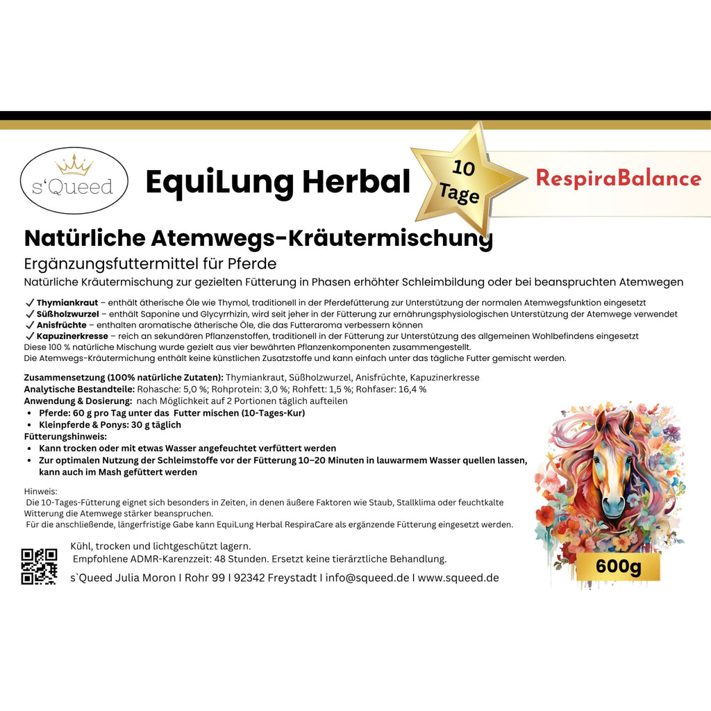 EquiLung Herbal RespiraBalance – Kräutermischung für Pferde in Phasen erhöhter Schleimbildung oder bei beanspruchten Atemwegen - TierVita