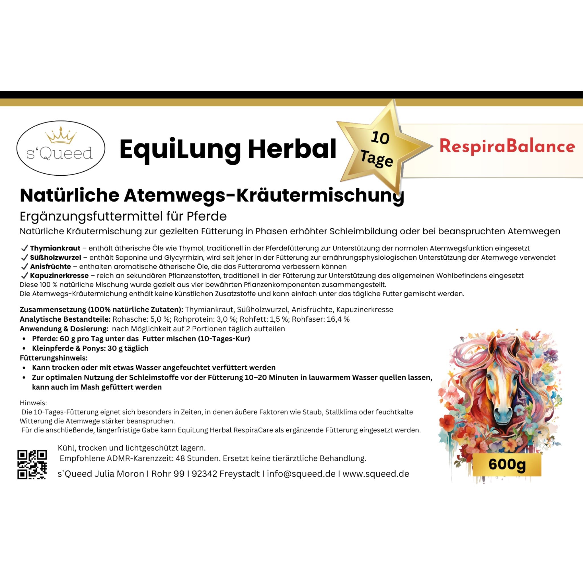 EquiLung Herbal RespiraBalance – Kräutermischung für Pferde in Phasen erhöhter Schleimbildung oder bei beanspruchten Atemwegen - TierVita