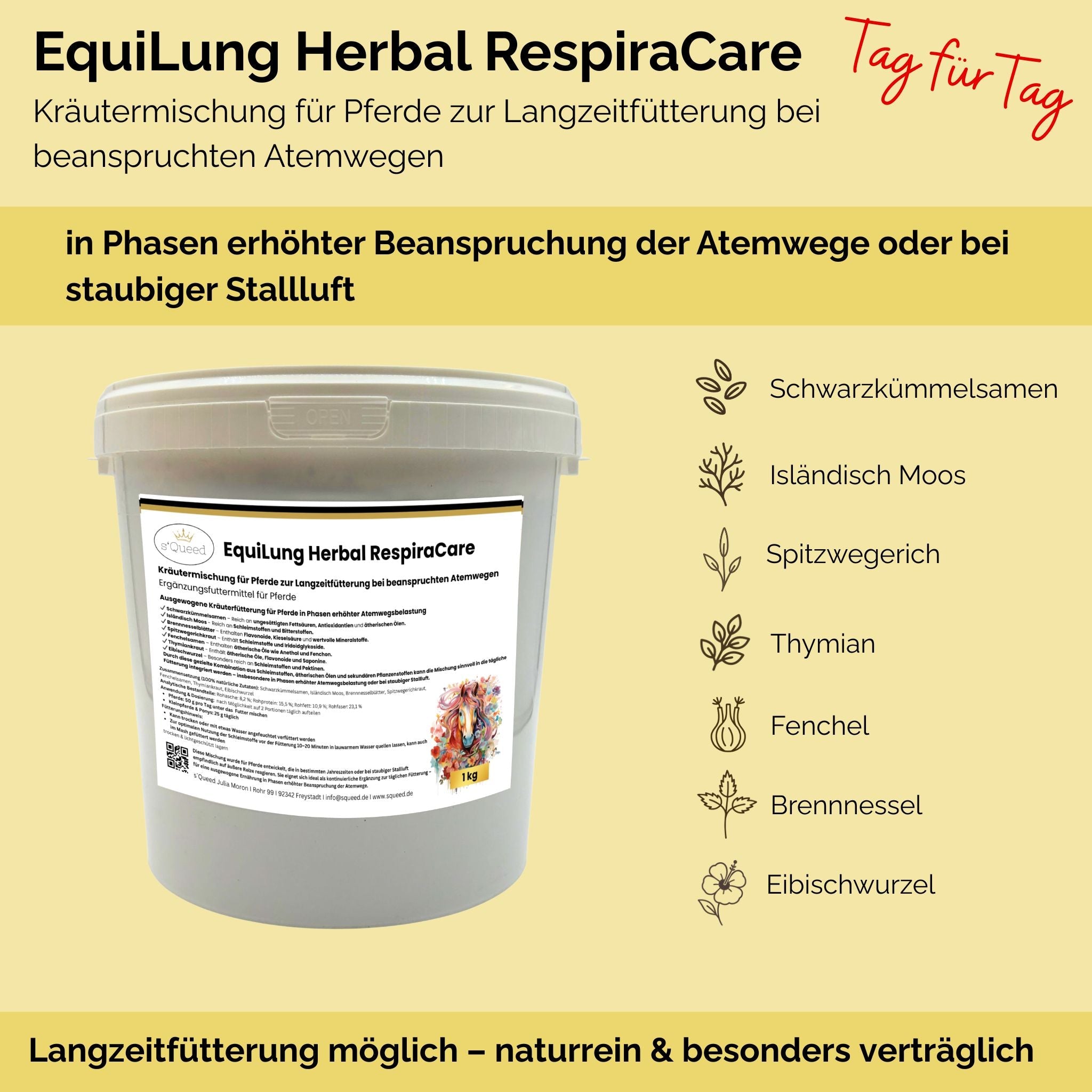 EquiLung Herbal RespiraCare – Kräutermischung für Pferde zur Langzeitfütterung bei beanspruchten Atemwegen - TierVita