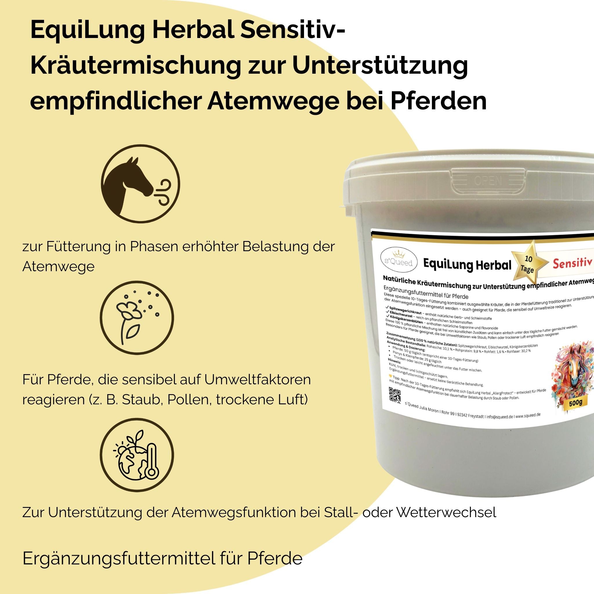 EquiLung Herbal Sensitiv – Hustenkräuter für Pferde zur Unterstützung empfindlicher Atemwege (10 Tage Fütterung) - TierVita
