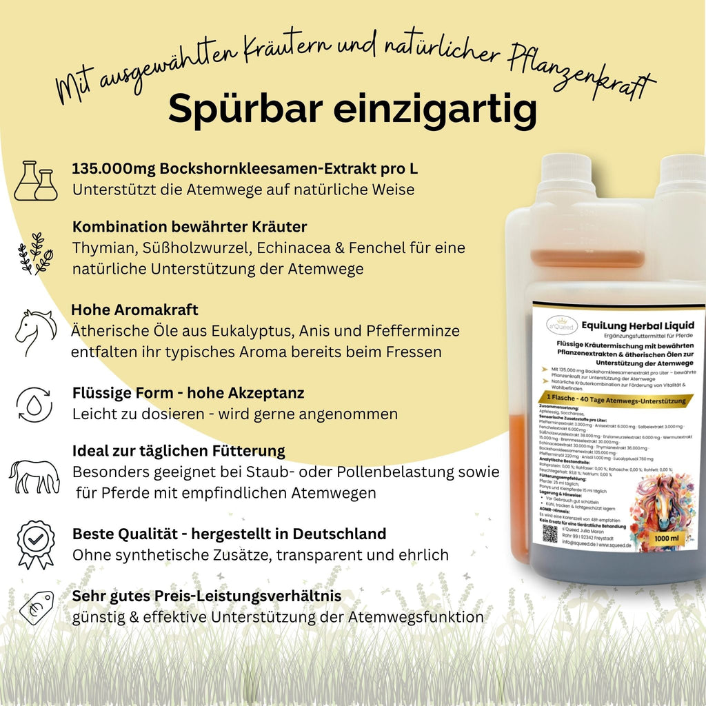 Vorteilspaket 3 × EquiLung Herbal Liquid – Flüssiges Ergänzungsfuttermittel für Pferde bei beanspruchten Atemwegen - TierVita