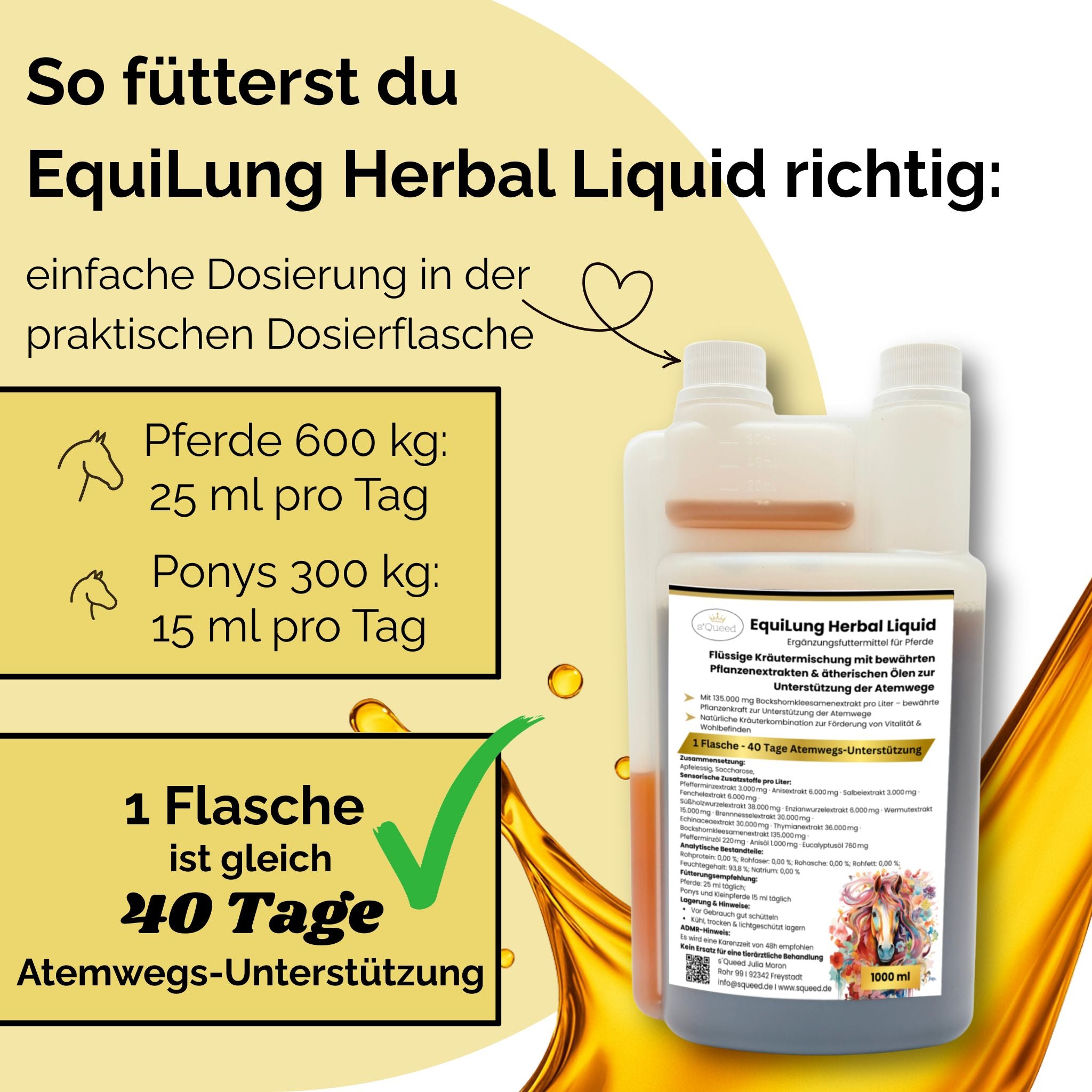 EquiLung Herbal Liquid 1000ml – flüssiges Ergänzungsfuttermittel zur Unterstützung der Atemwege bei Pferden - TierVita