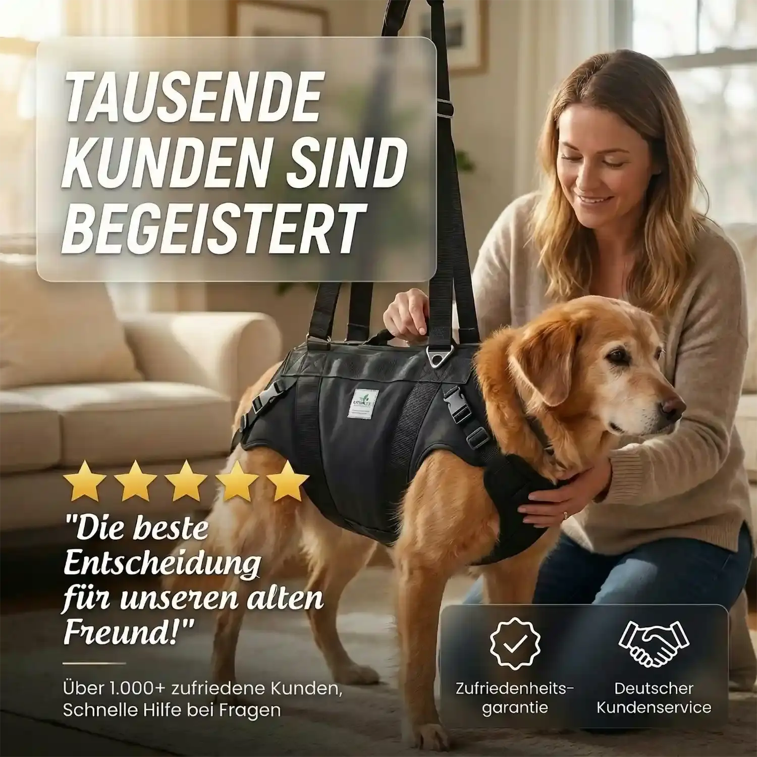 Durchgehende Tragehilfe für Hunde