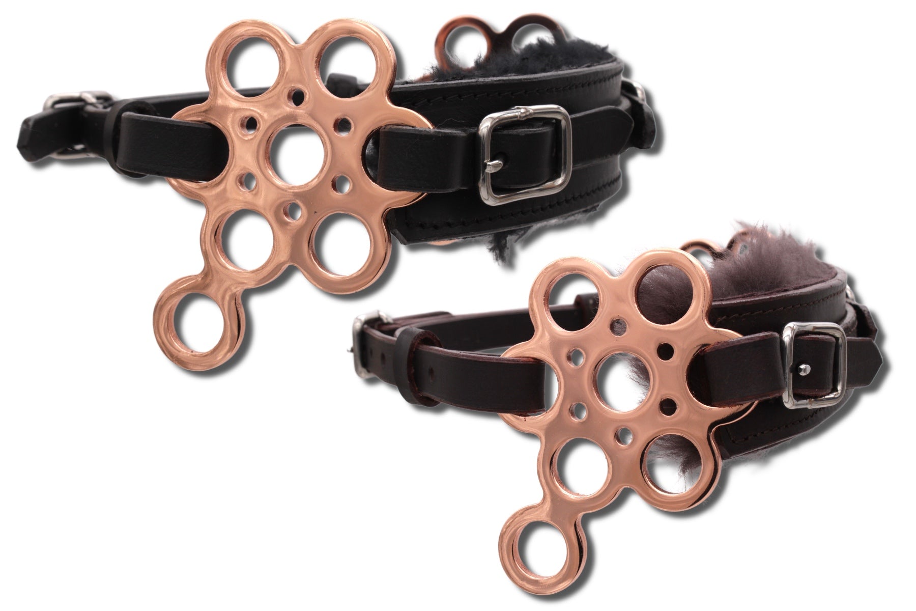 Hackamore Flower rosegold mit Lammfell, gebisslose Zäumung, rosegold-braun,