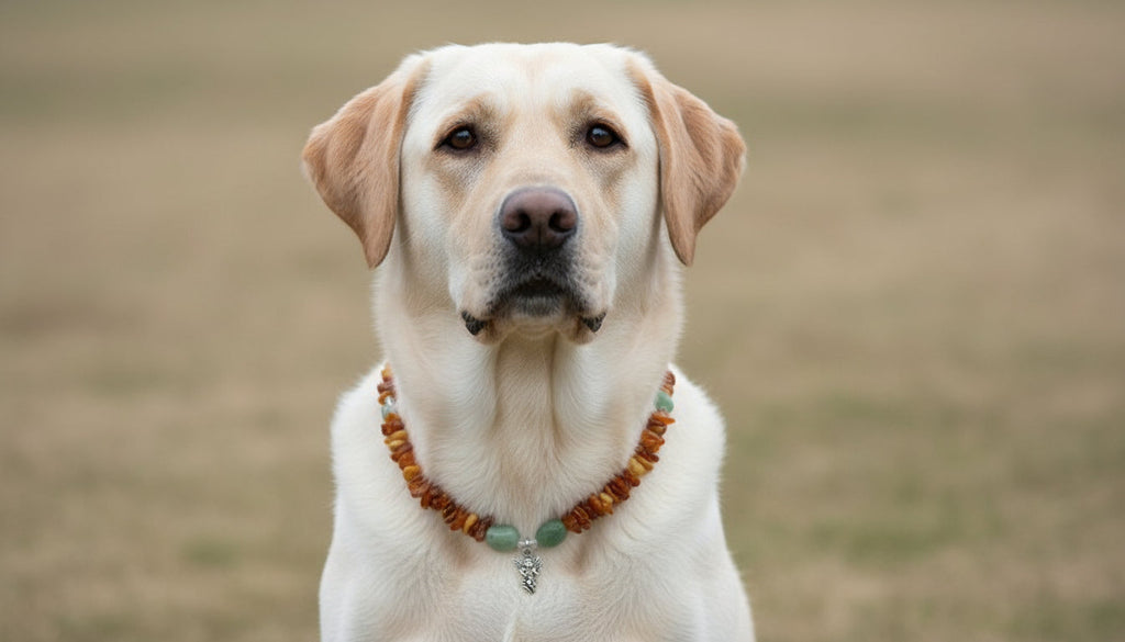 Hunde Bernsteinkette mit Bergkristall und Aventurin Länge 48cm - TierVita