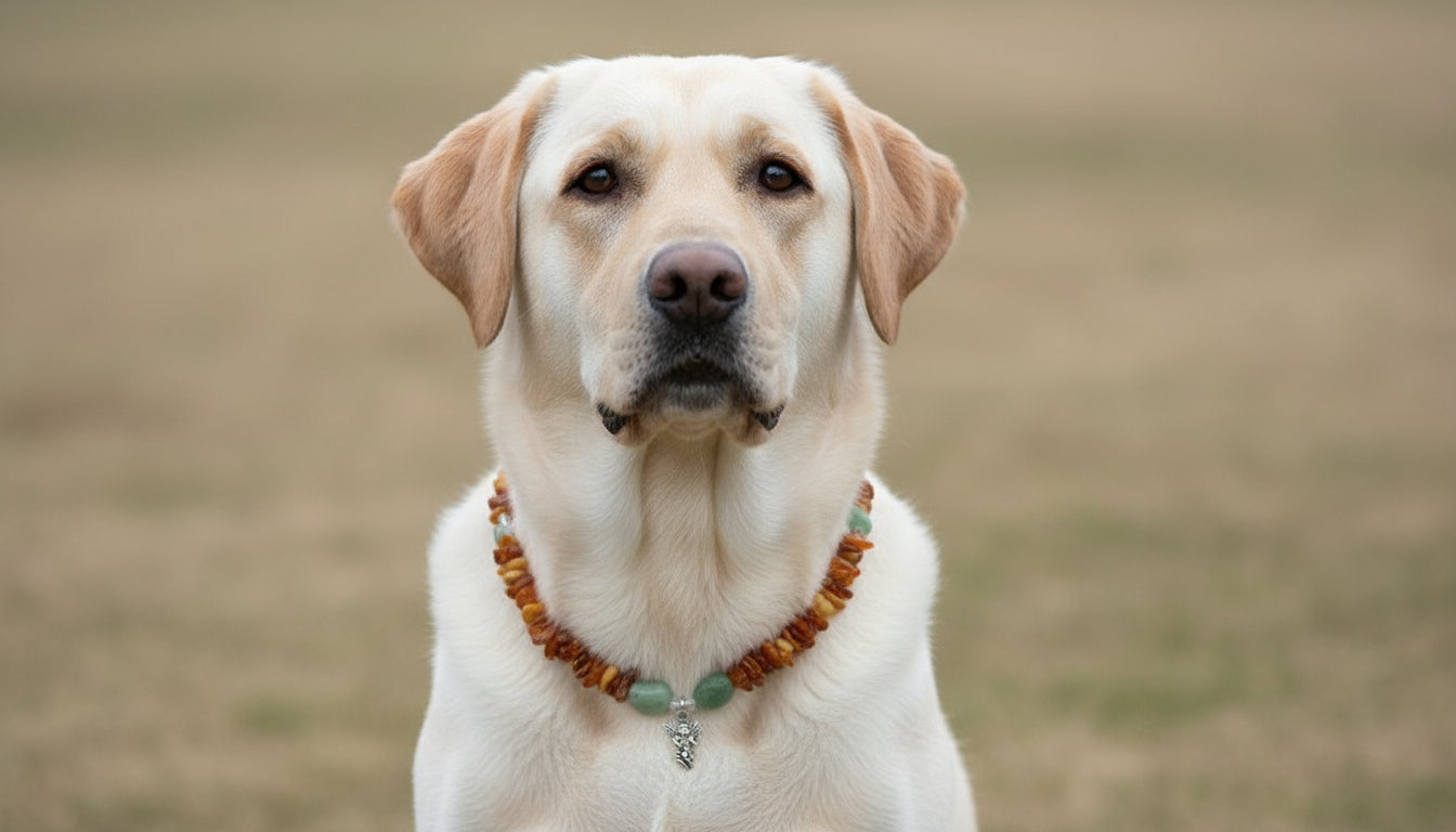Hunde Bernsteinkette mit Bergkristall und Aventurin Länge 48cm - TierVita